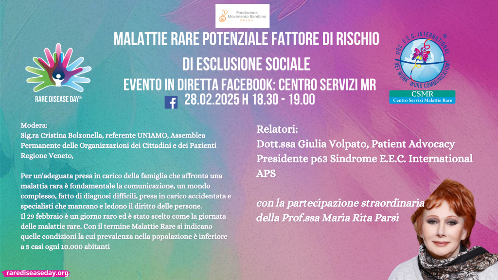 Locandina evento del 28 febbraio 2025 - Malattie rare potenziale di rischio di esclusione sociale